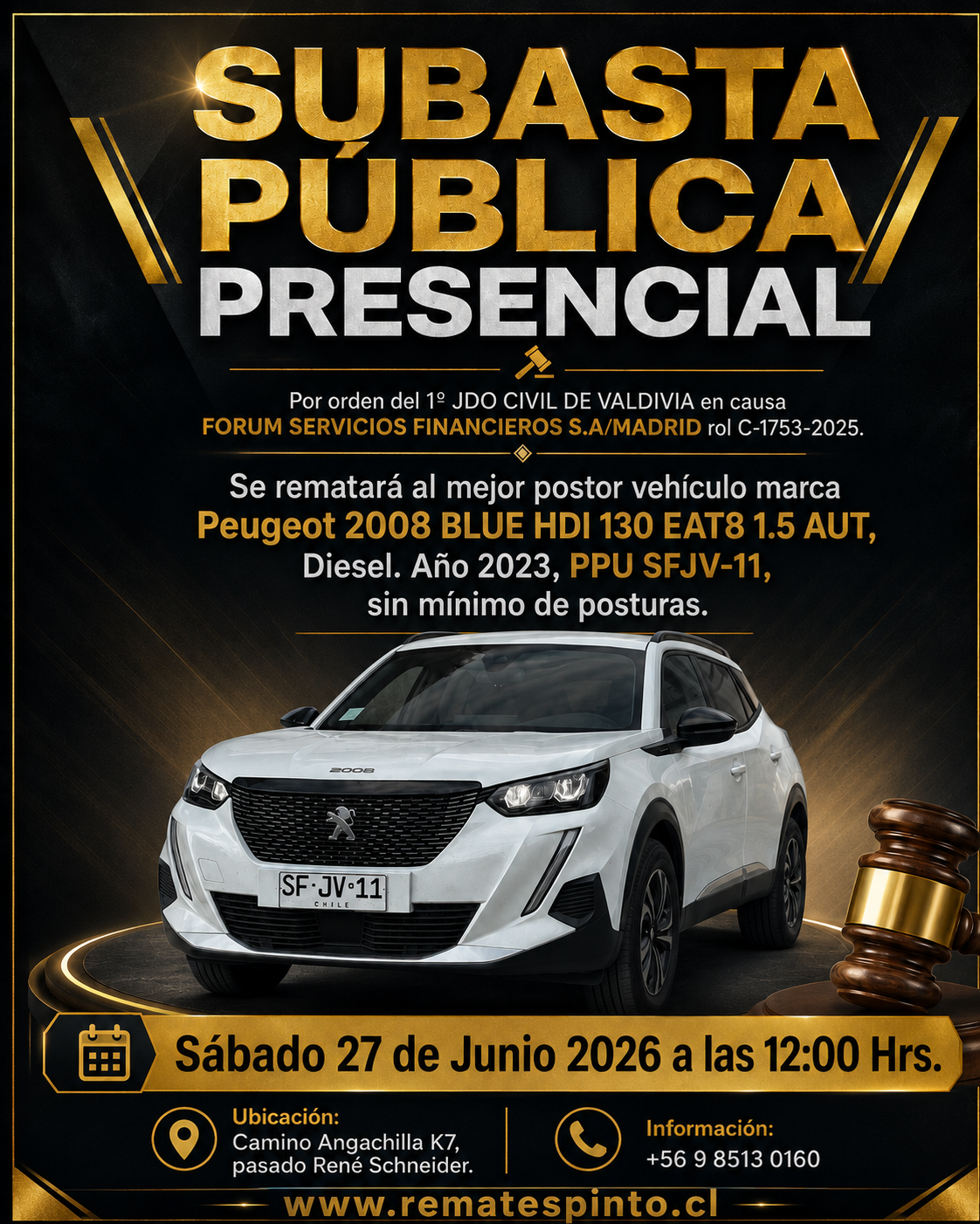 Remate en Valdivia 27 de Junio 2026